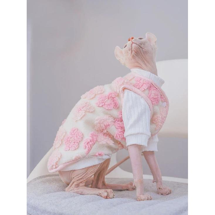 Warm Sweater Vest for Sphynx Cat Hairless Cat Clothes Sweet Pink Coat in Winter Coat Thicken Fleece Jacket for Kittens