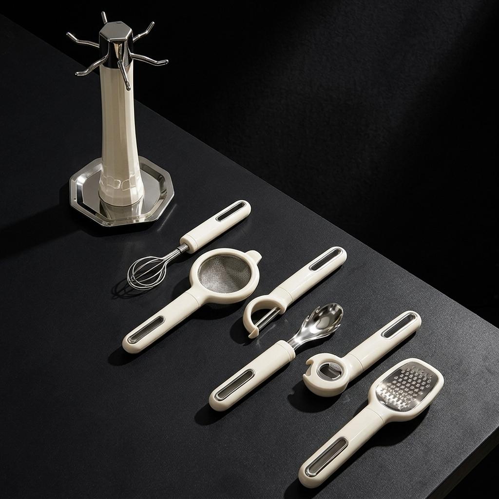 Custom Factory Eco Friendly ABS Ergonomic Handle Metal Cooking Utensils Set