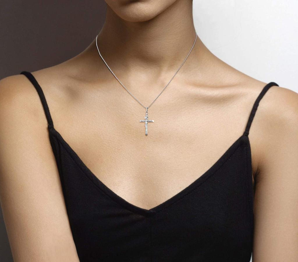 Miabella Rhodium Plated 925 Sterling Silver Small or Large Crucifix Necklace for Men and Cross Pendant with Rope Made in Sterling No Gemstones Women,