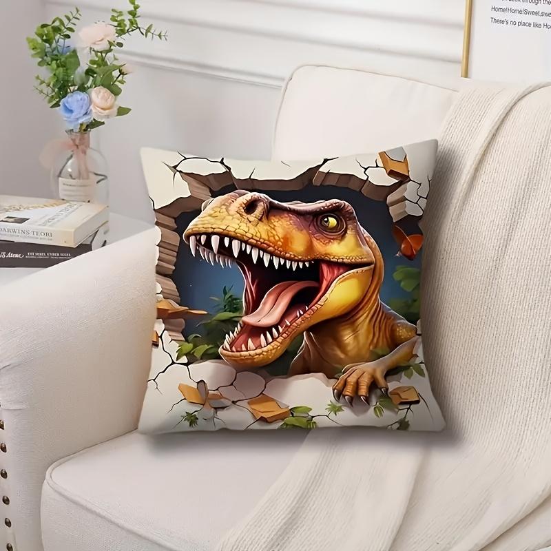 1Pc T-Rex Breaking Through Wall Printed Throw Pillow Cover,Suitable For Sofa,Bedroom,Living Room,A Unique Gift For Dinosaur Fans