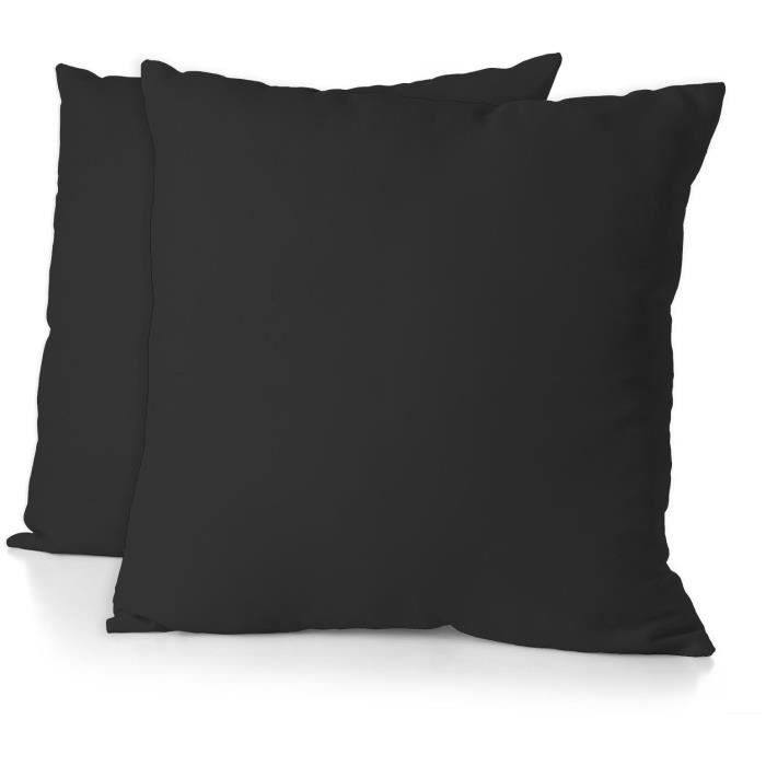 Lot de 2 taies d'oreiller - HOME LINGE PASSION - Microfibre 82 g - 63 x 63 cm - Noir