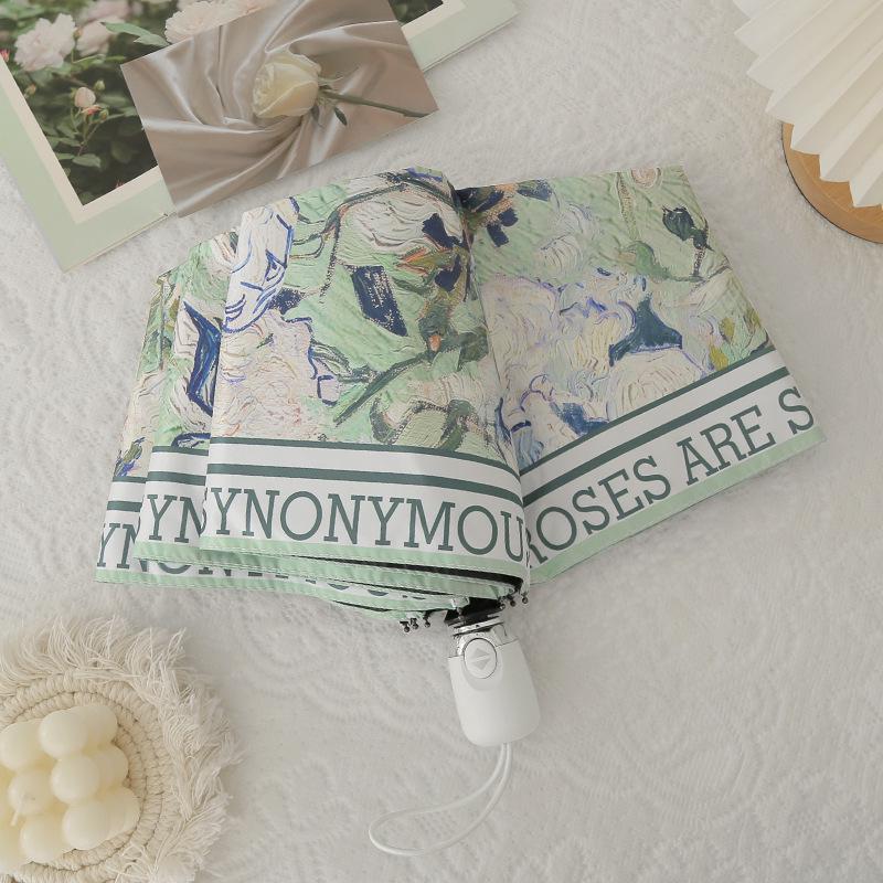 Automatic Digital Print Umbrella with UV Protection - Japanese and Korean Style Women's Sunshade, Three To Five-Fold.