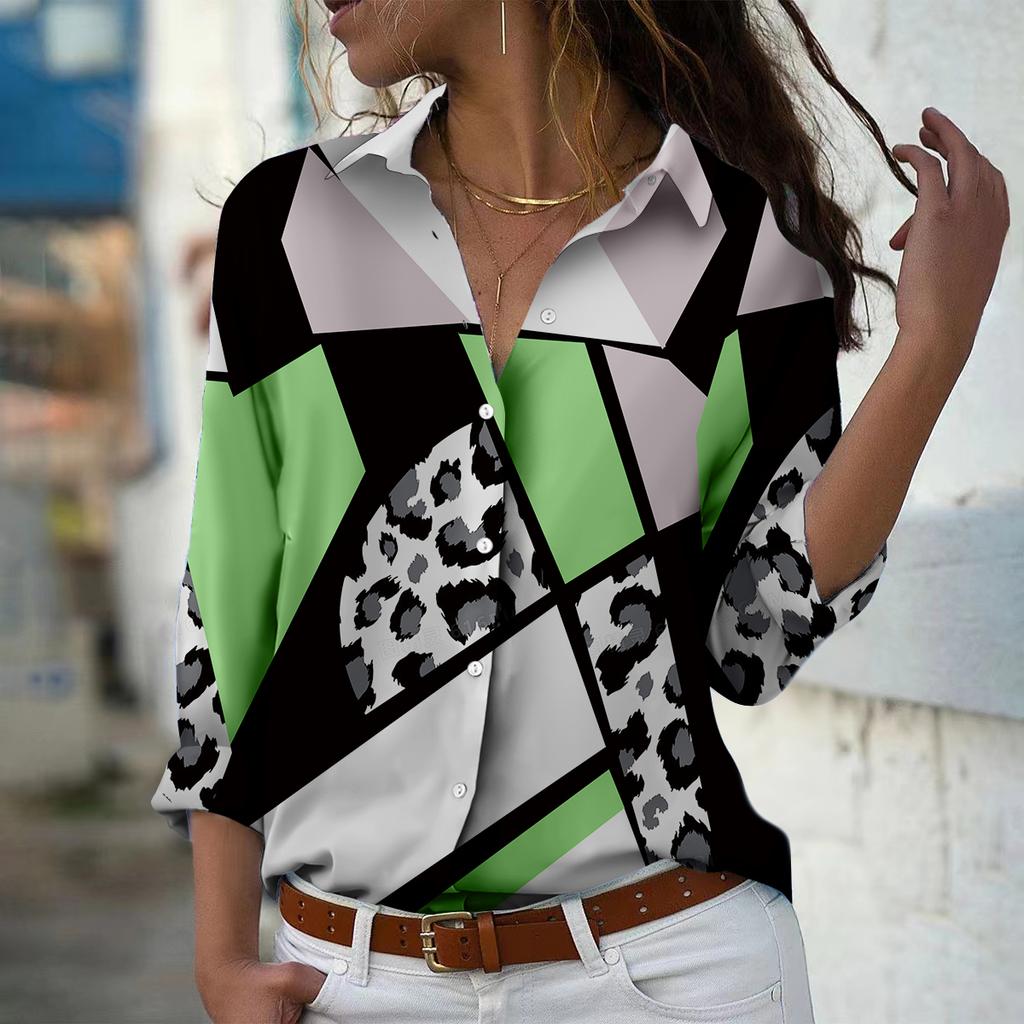 Speckle Print Women Blouse Spring Autumn Femme Office Lady Button Up Turn Down Collar Shirts