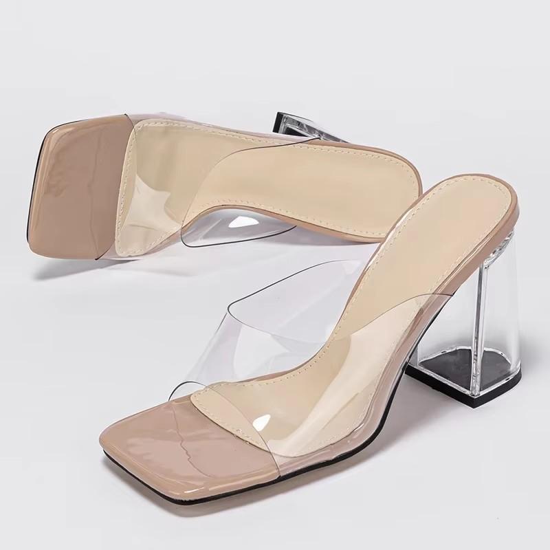 

Fashion Eilyken Summer Fashion PVC Transparent Open Toe Slippers Women Clear Square High Heels Party Ladies Shoes 35 абрикосовый