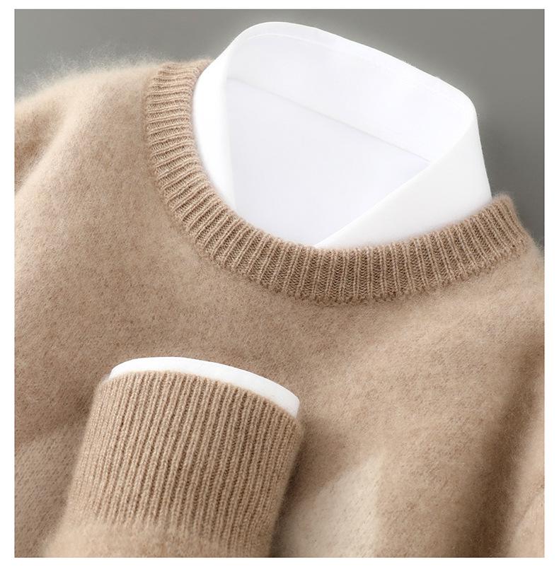 Men's Diamond Pattern Wool Sweater - Color Block Round Neck Pullover for Autumn & Winter.