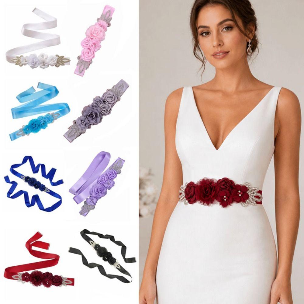 Creative Wedding Flower Waistband Rhinestone Beaded Floral Applique Sash Bridal Dress Accessories