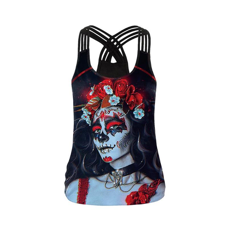 

Halloween Red Rose Ghost Bride Digital Print Ladies Sports Skinny Breathable Vest Sleeveless Top S