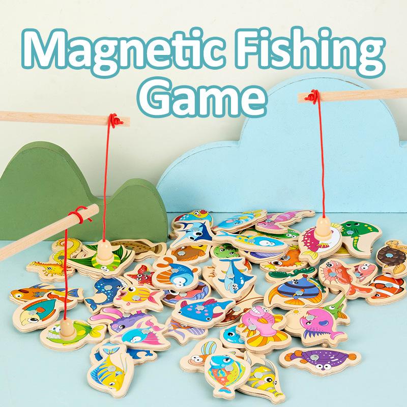 1 Set Montessori Marine Cognition Hand Eye Coordination Wooden Magnetic Fishing Toy Kids Early Educational Toys Birthday Gifts
