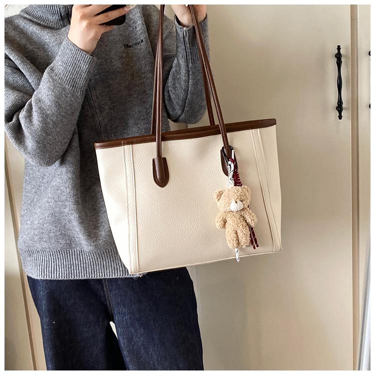 Large Capacity Fashion Tote Bag Women Detachable Charm Faux Leather Shoulder Bucket Purse Commuter Handbag