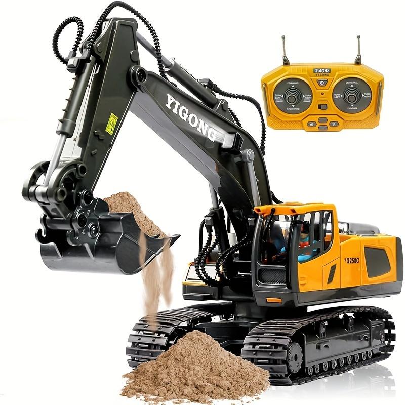 Remote Control Excavator Building Toy for Boys, 1200mAh RC Excavator Toy with Metal Bucket and Lights, 11 Channel Excavator Toy, Birthday Gift