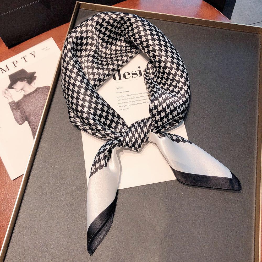 Classic black and white thousand bird grid silk silk scarf women s shirt 100% mulberry silk silk scarf versatile small square scarf scarf 70-70cm