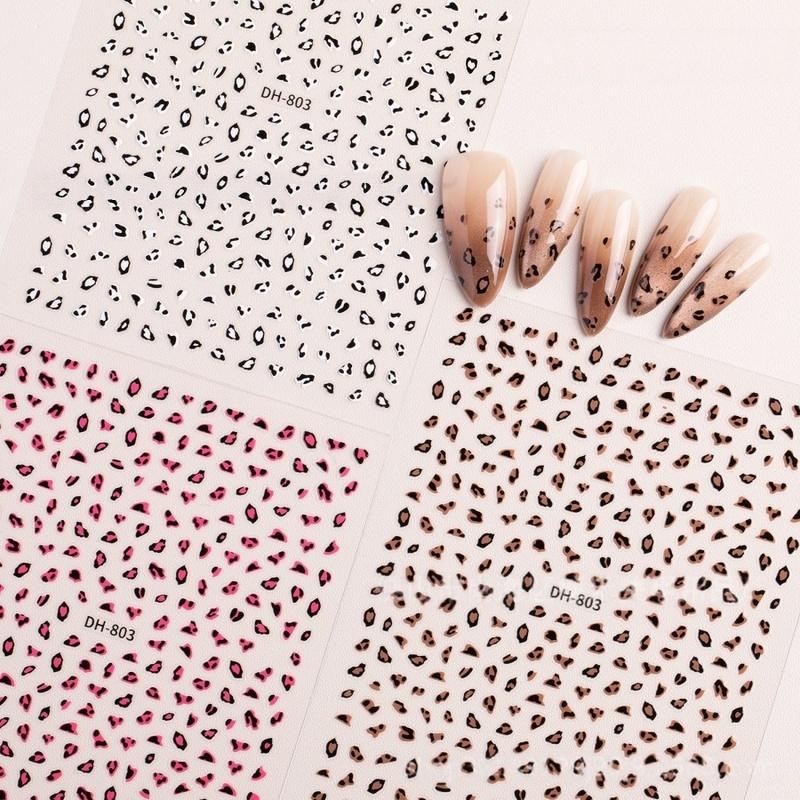 1pc Leopard Print Nail Stickers Ins Style Winter Autumn Nail Decals Self‑Adhesive Pink Brown Maillard Art Manicure Decorations