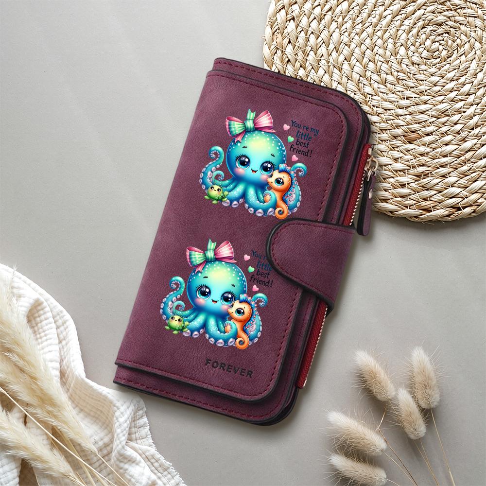 Cute Cartoon Octopus Printed Women Wallet Casual Portable Long Fashion Purse for Daily Use