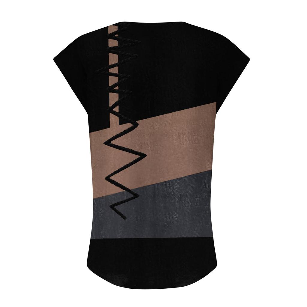 Women's Casual Top V-neck Print Loose Pullover Short Sleeve  T-shirt