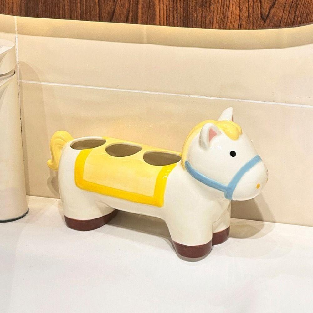 Ceramic Horse Electric Toothbrush Holder Space Saving Waterproof Toothbrush Storage Rack Decorative 3 Holes