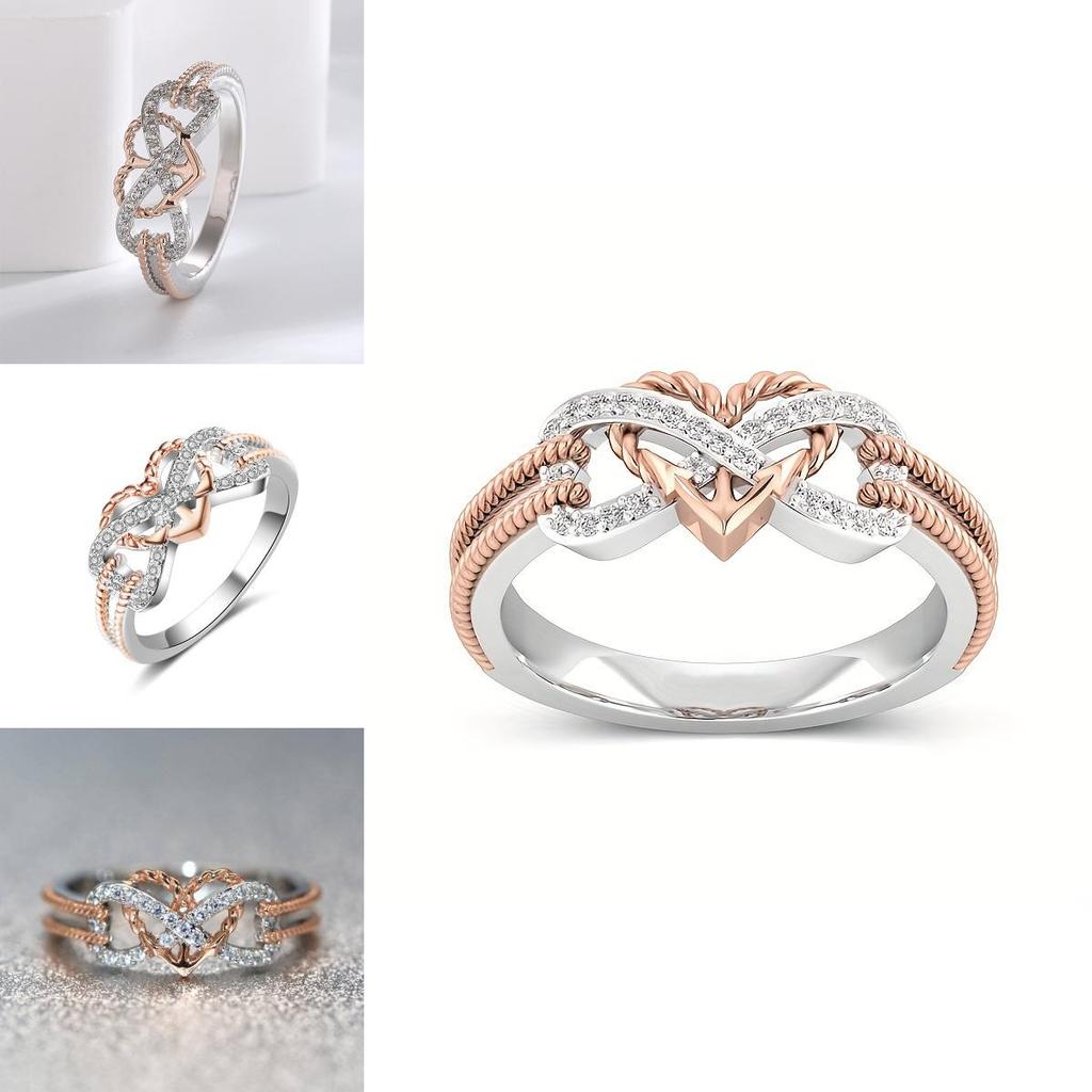 Bague élégante bicolore or rose cœur croix pour jeunes femmes à la mode