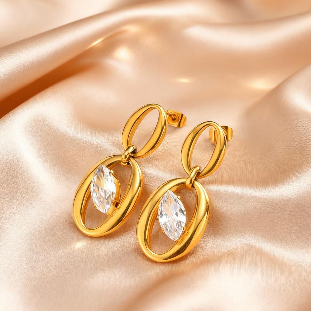 Minimalist Geometric Zircon Drop Earrings for Women, 18K Gold Plated Stainless Steel Waterproof Jewelry Gifts