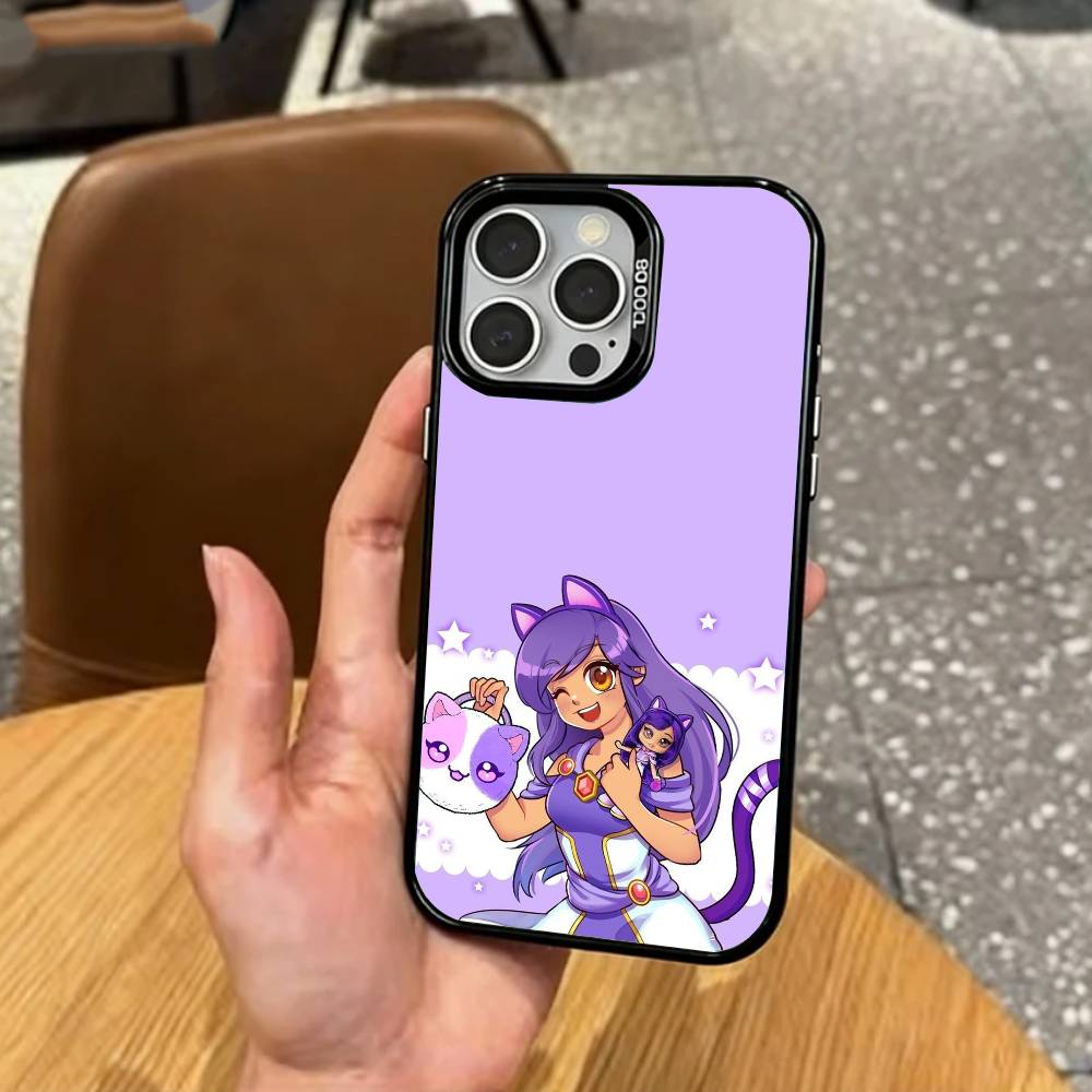 A-Aphmau Meow Anime Cats Phone Case For iPhone17,16,15,14,13,12,11 Plus,Pro Max Colored Silver Plated Inside Cover