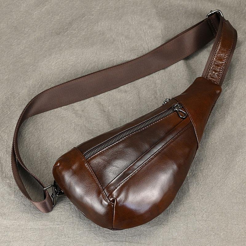 Creative fashion breast bag men's leather shoulder bag messenger bag first layer cowhide retro men's bag