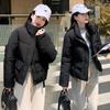 Women Autumn Winter Big Pocket Solid Color Thicken Outwear Cotton Padded Stand Collar Warm Short Jacket Coat