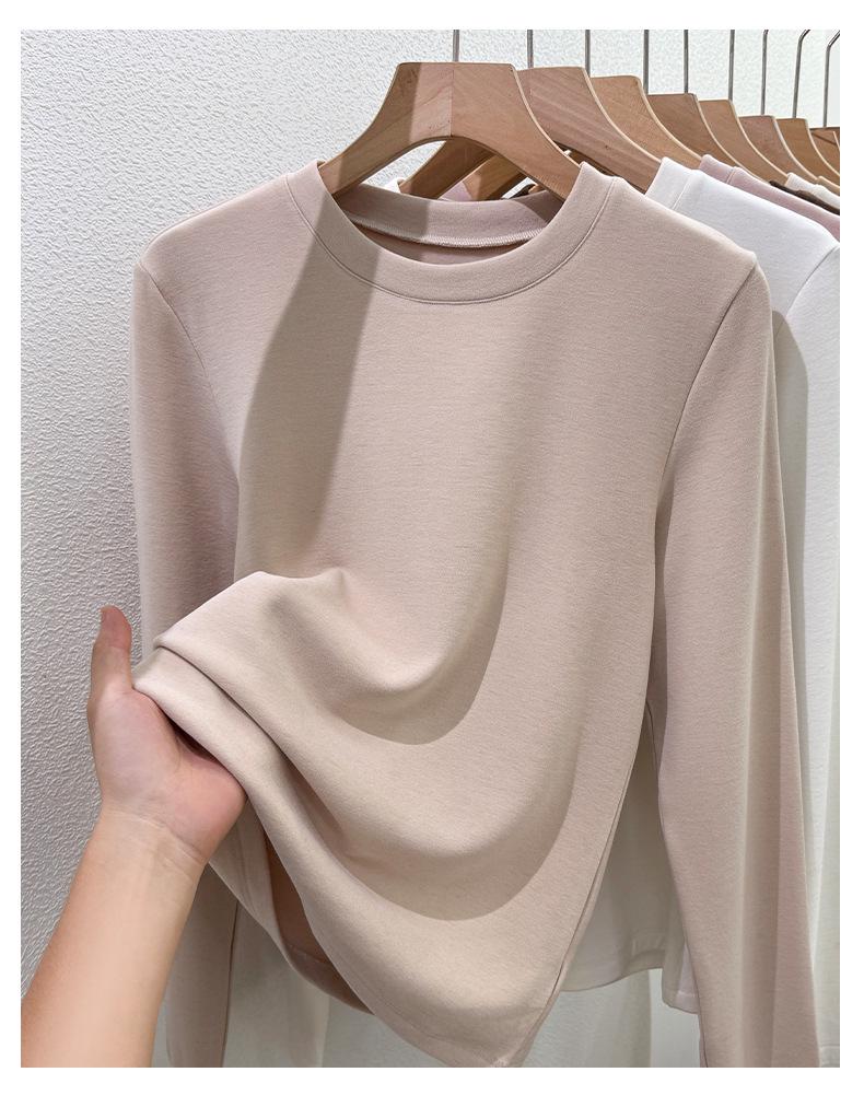 Women's Wool Silk Round Neck Base Layer Shirt - Autumn/Winter 2025 Collection, Velvet-Thickened for Warmth