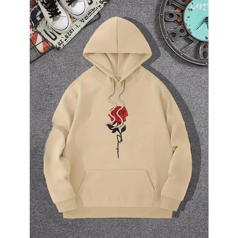 Rose Art Letters Printed Hoodie Casual Street Women's Sweatshirt Comfortable Pullover Round Neck Loose Women's Clothing Y2K Top