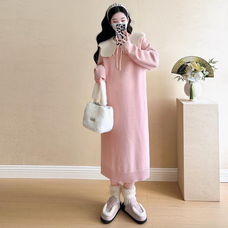 

2026 Stylish Plus Size Maternity Dress with Doll Collar, Perfect for New Year s Eve, Christmas, and Festive Occasions Medium чорний