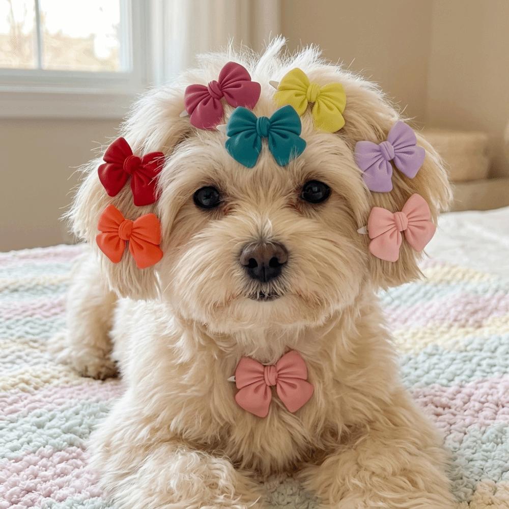 16pcs Mini Size Pet Hair Clip Multicolor Cat Hair Accessory Fashion Style Dog Bow Tie Pet Styling