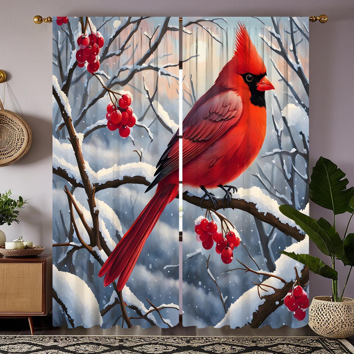 

2 шт. HD красных фруктовых деревьев снежных птиц декоративная занавеска Красная цифровая печать занавеска украшение дома стиль украшение гостиная r W52H63inchW132H160cm