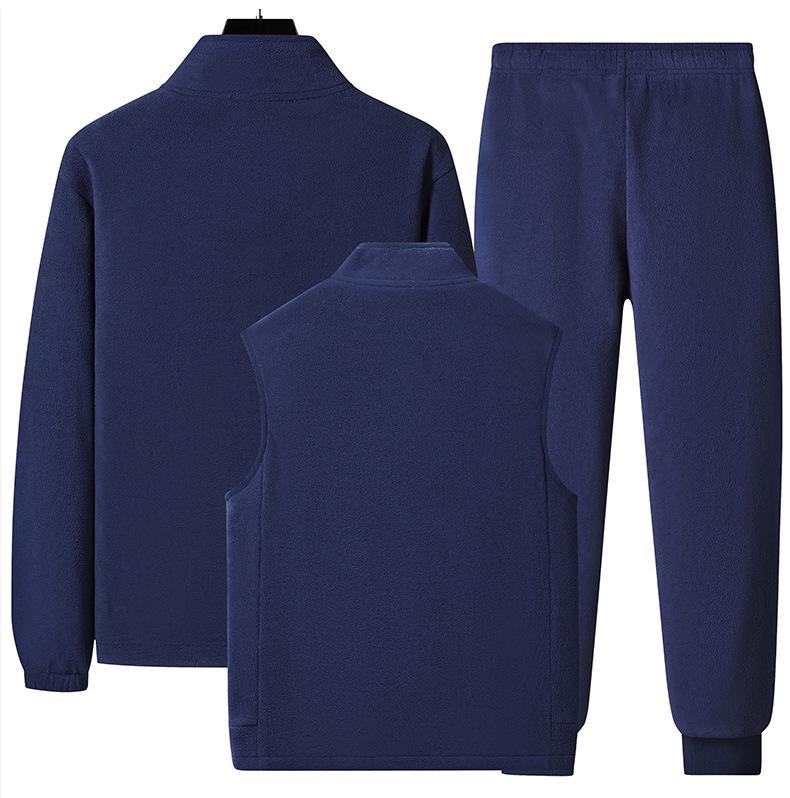Men's Warm Winter Two-Piece Set: Stand-Collar Lambswool Fleece Jacket and Casual Pants.
