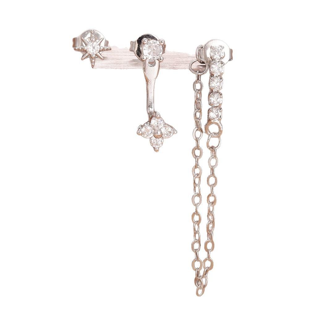 Shining Star Ear Studs Elegant Eight Awn Tassel Chain Stud Earrings for Women Simple and Small Cross-Border