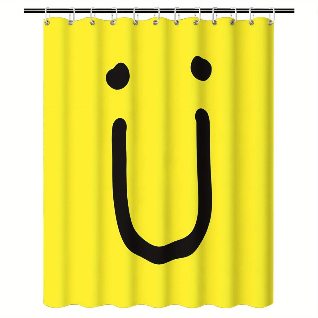 Bright Yellow Smile Face Shower Curtain – Fun & Playful Bathroom Decor, Easy-Clean Polyester, Includes Hooks
