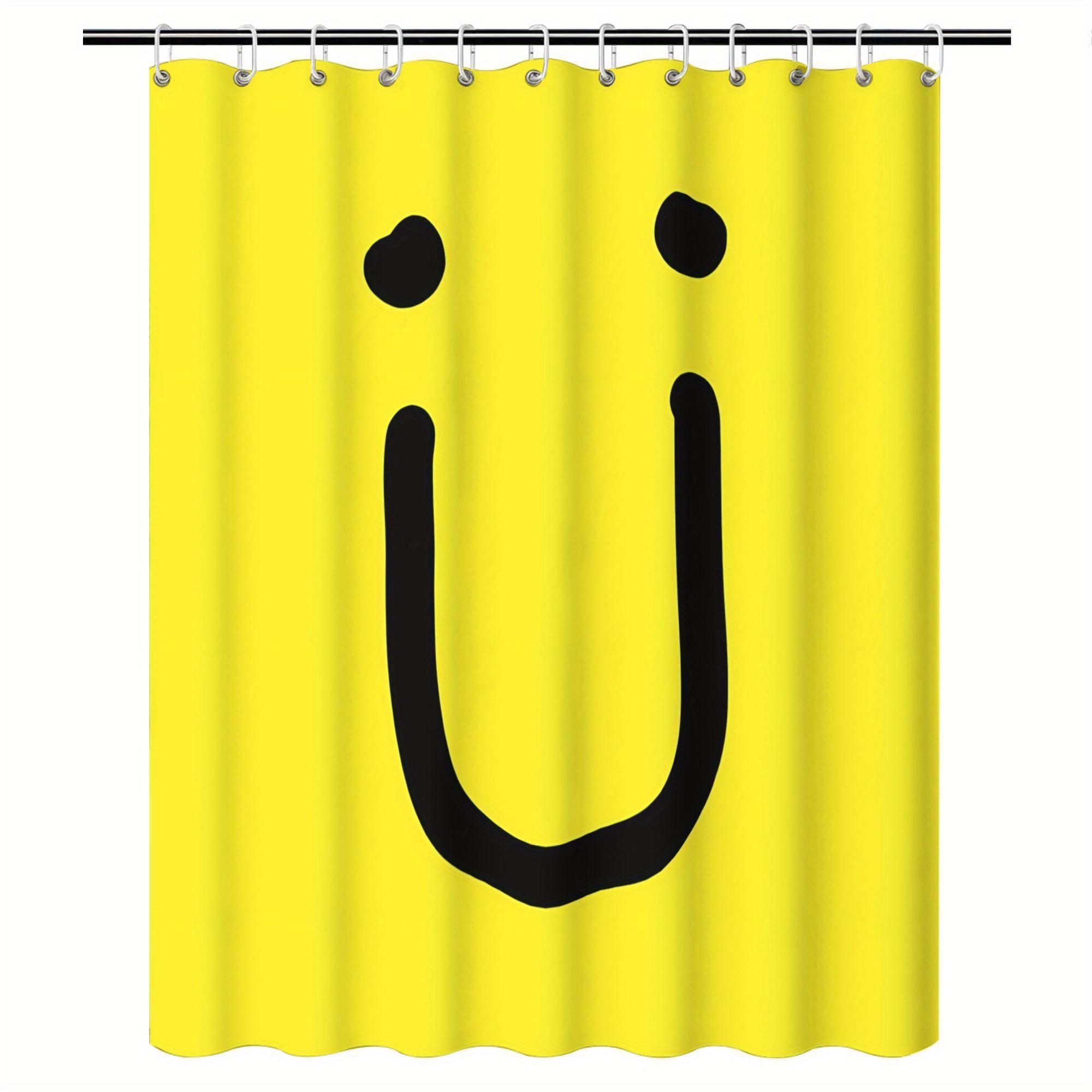 

Bright Yellow Smile Face Shower Curtain – Fun & Playful Bathroom Decor, Easy-Clean Polyester, Includes Hooks W60H190(CM)-1 Pcs