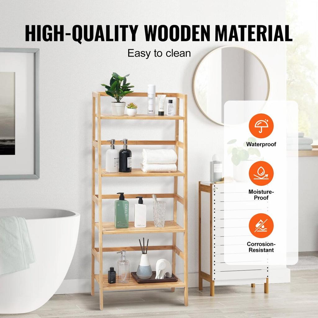 Bamboo Bookshelf 4 Tiers Bamboo Ladder Bookshelf Trapezoid Storage Rack
