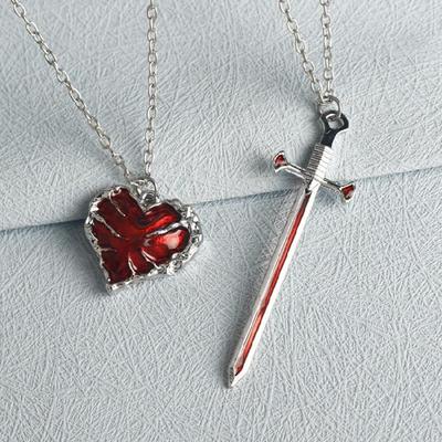 Couple Necklace Love Heart Rapier Design Alloy Pendant Jewelry Neckchain For Boyfriend Girlfriend Valentine's Gift