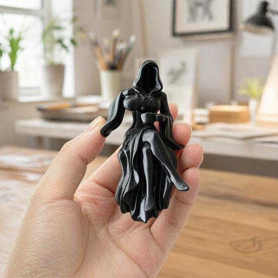 Gothic Hooded Reaper Lady Figurine 3D Printed Dark Fantasy Shelf Sitter 1 Pc