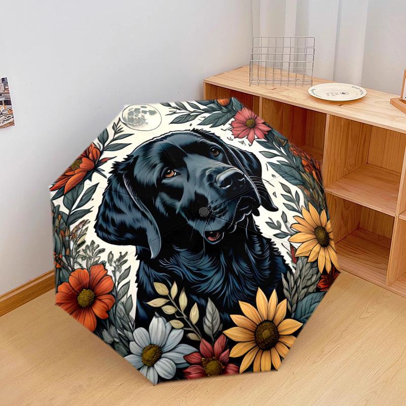 Moonlit Floral Dog Portrait Automatic Umbrella - Suitable Travel Outdoor Portable Umbrella Birthday Gift Daily Essentials