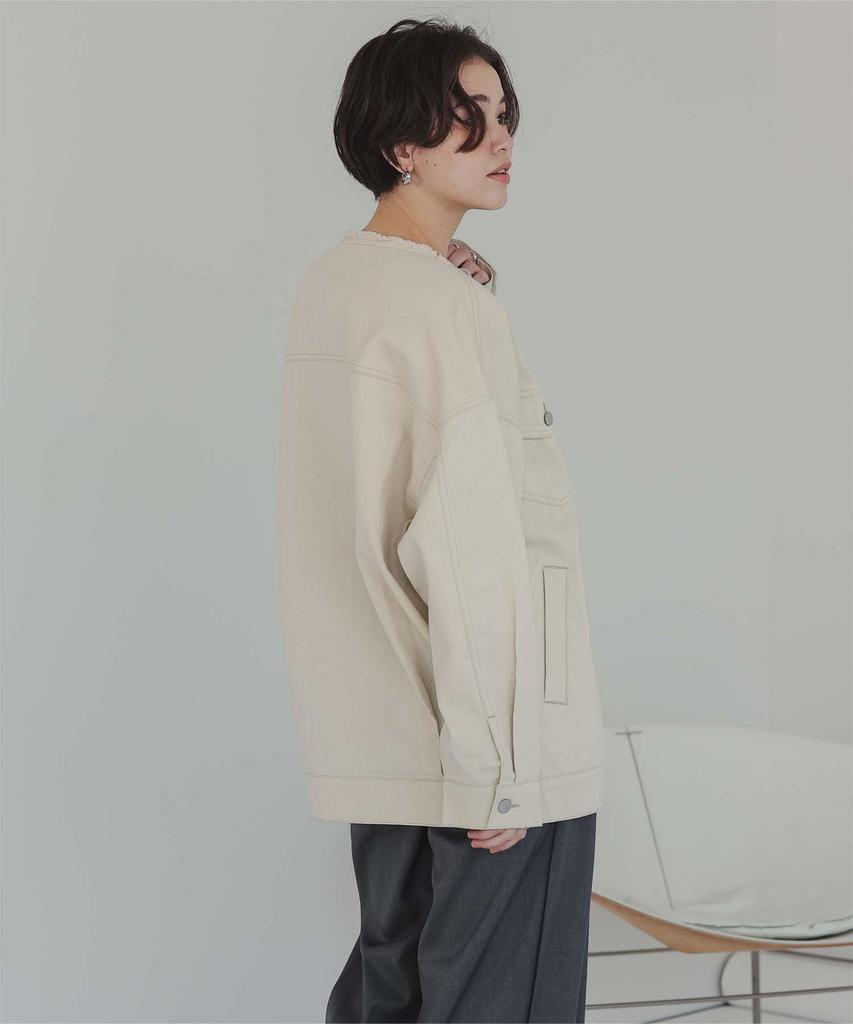 Titibait Collarless Denim Jacket AFXT0279 L Ivory Women's