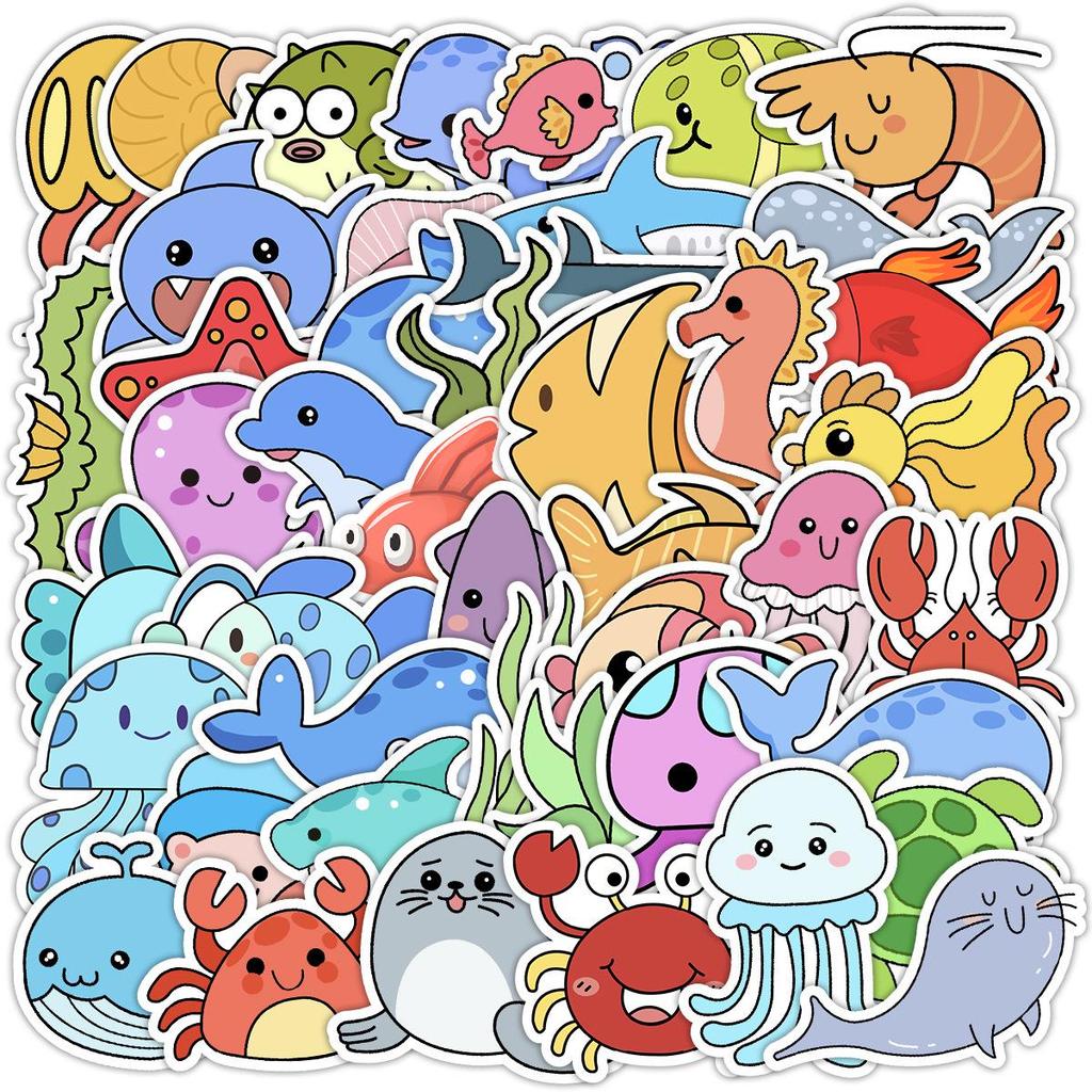 50PCS Cute Marine Life Waterproof Stickers for Water Bottles, Computers, & DIY Stationery