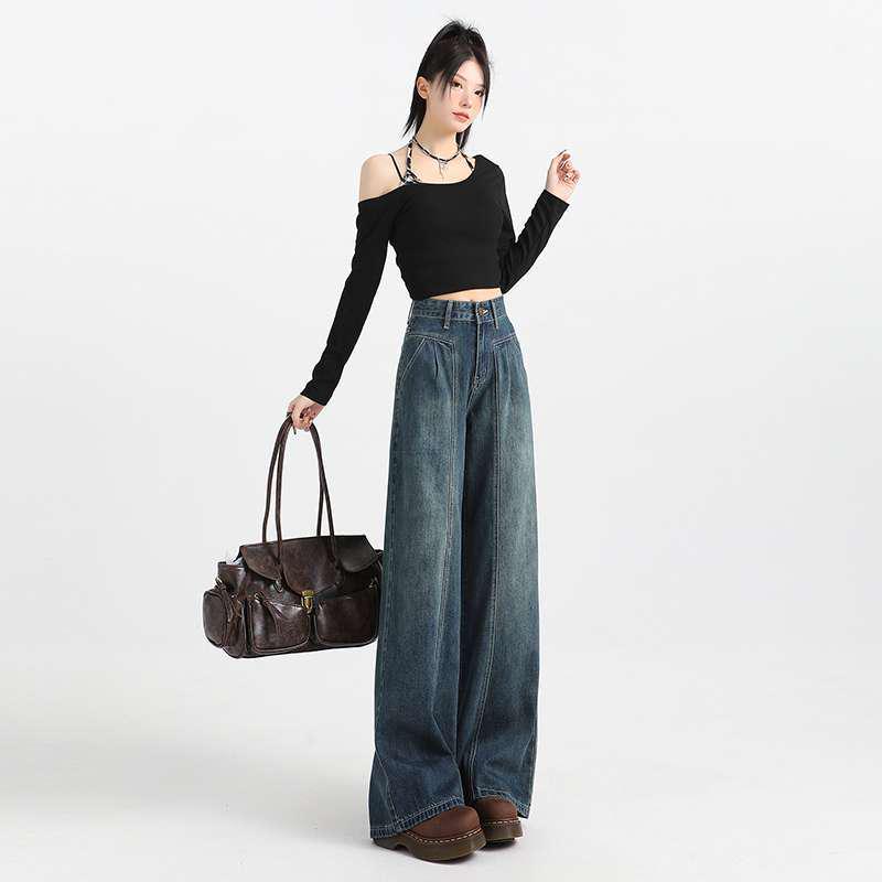 Vintage High-Waist Wide Leg Jeans Slimming Loose Fit for Women