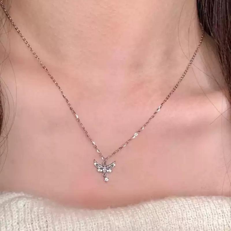 Shiny Butterfly Necklace Women Exquisite Clavicle Chain Fashion Jewelry Gift Light Luxury Angel Wings Butterfly Tassel Necklace