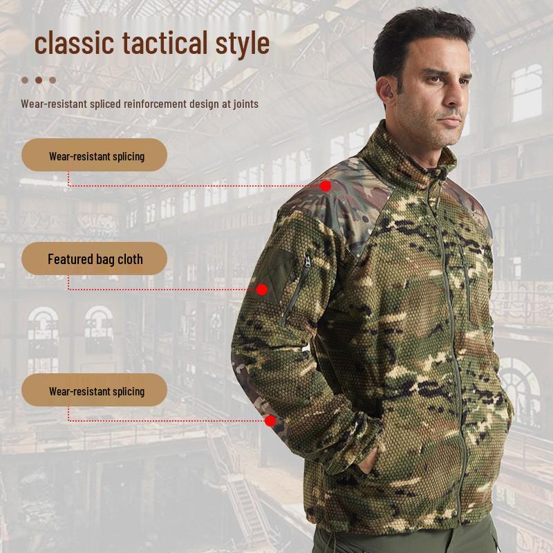 Herren Taktische Fleece Kapuzenjacke mit Stehkragen