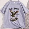 Sanit Michael T-Shirt Vintage Herren Damen Erzengel T-Shirt Katholischer Heiliger Christliches T-Shirt Lässig Rundhals Bedrucktes T-Shirt