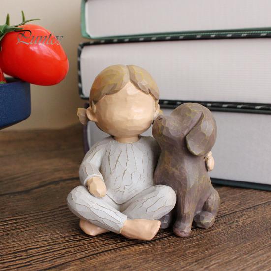 Girl Dog Resin Figurine Kids Puppy Statue Sculpture Home Desk Office Desktop Decoration Ornament Christmas Lovers Memorial Gift