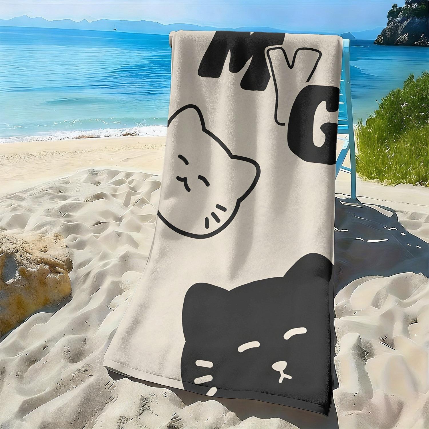 

Simple cartoon cat-style pattern polyester microfiber beach towel is highly absorbent, suitable for swimming and beach outings W40*H60(CM)