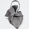 Fashion Elegant Gray Kitten Heel Slingback Strap Pumps Women Sexy Pointed Toe Satin Knot Heeled Sandals Fashion Office Designer Shoes