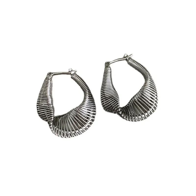 Trendy Design Irregular U-shaped Hoop Earrings for Women Personality Gold Color Stainless Steel Twisted Dangle Earring Jewelry