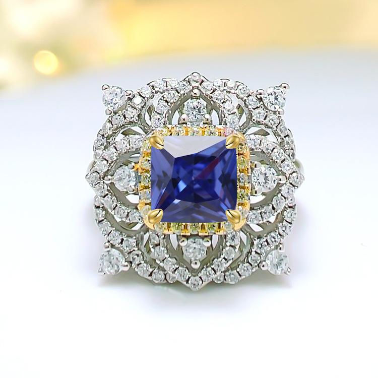 

Trendy Vintage Square Wedding Banquet Jewelry Sets For Women Bling Yellow Sapphire Aaa Zircon Necklace Earrings Ring