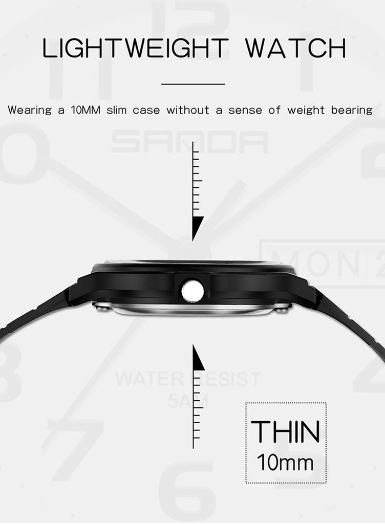 SANDA 9072 Quartz Watch Calendar Light Weight Minimalism Ladies Women Wristwatches Simple Black Waterproof Watch Clock Reloj
