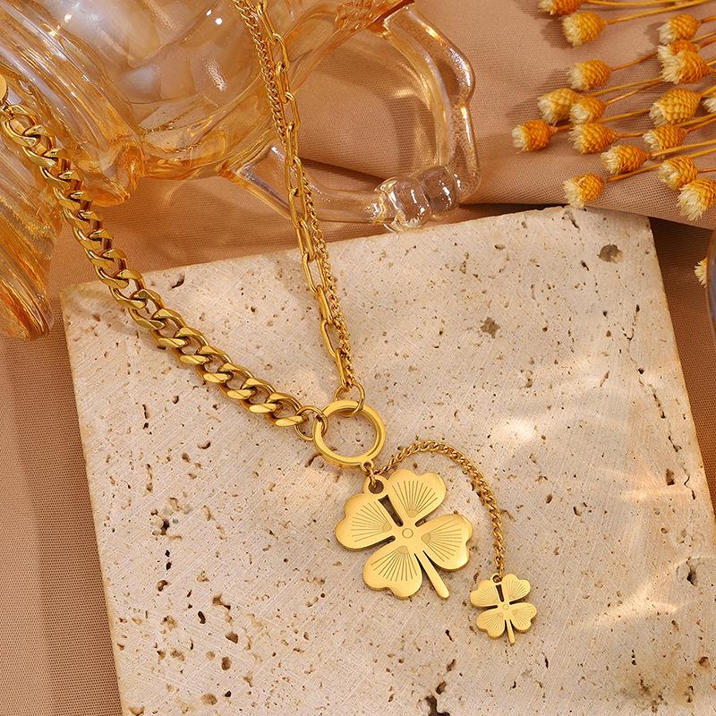 Premium Titanium Steel Four-Leaf Clover Necklace for Women – Elegant, Versatile Tassel Chain Design